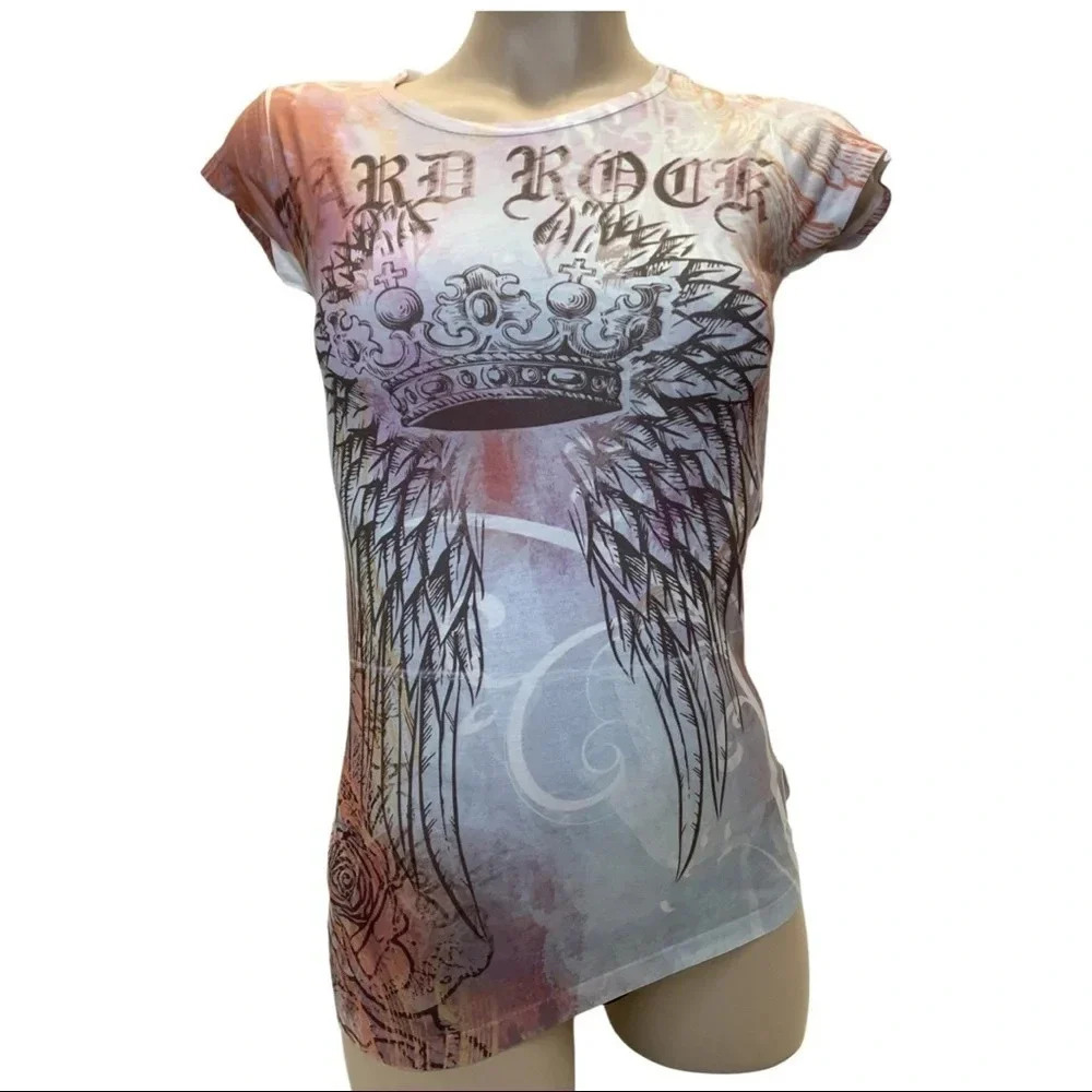 Hard Rock Cafe y2k Mcbling Fitted Sublimation Baby Tee